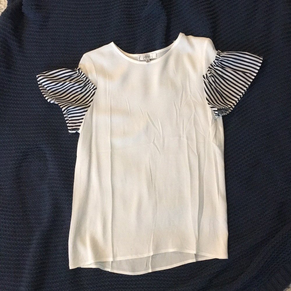 Ovi white nautical ruffle sleeve blouse
